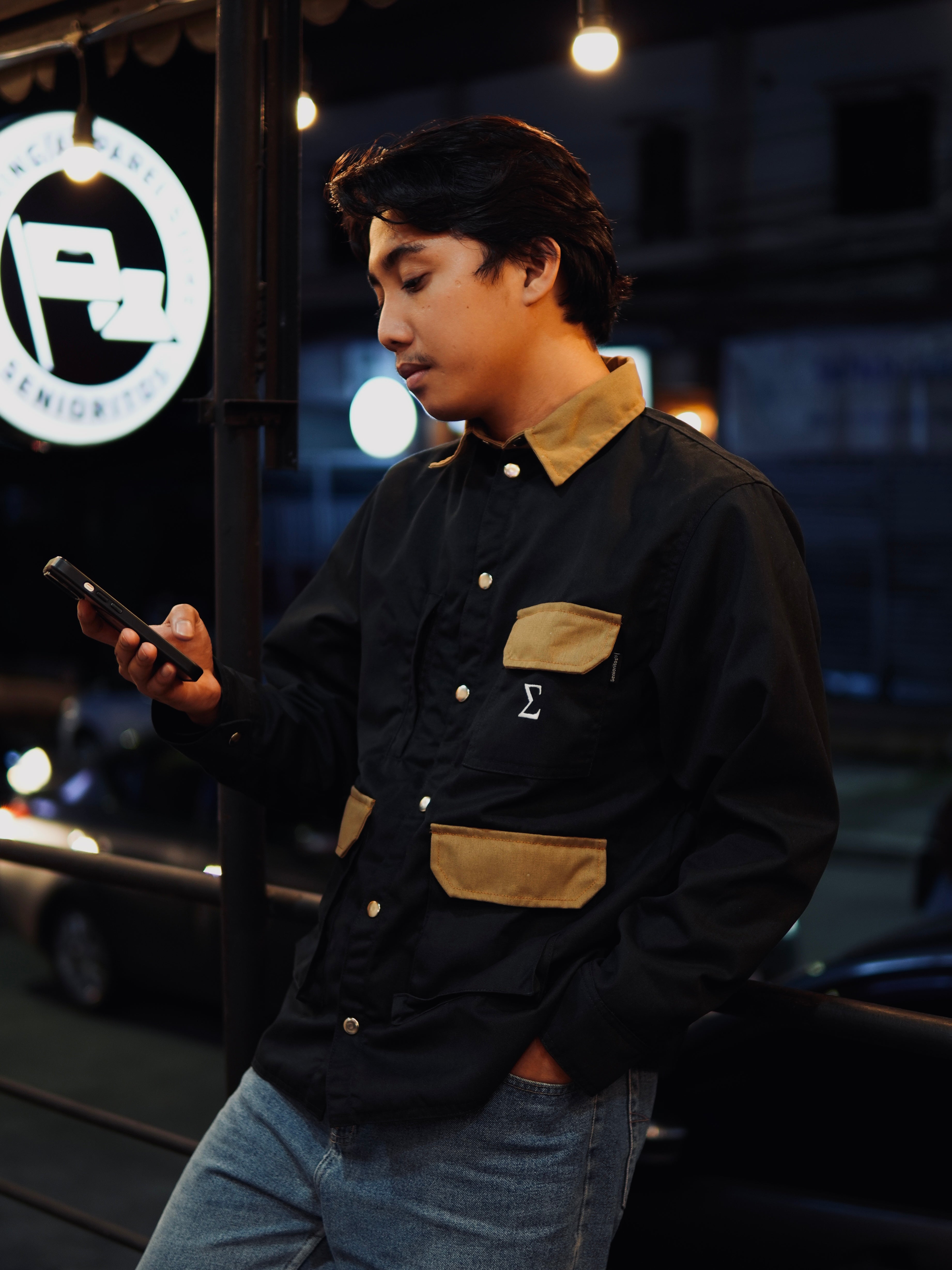 SIGMA SNAP BUTTON DOWN COLLARED JACKET 01 | BLACK