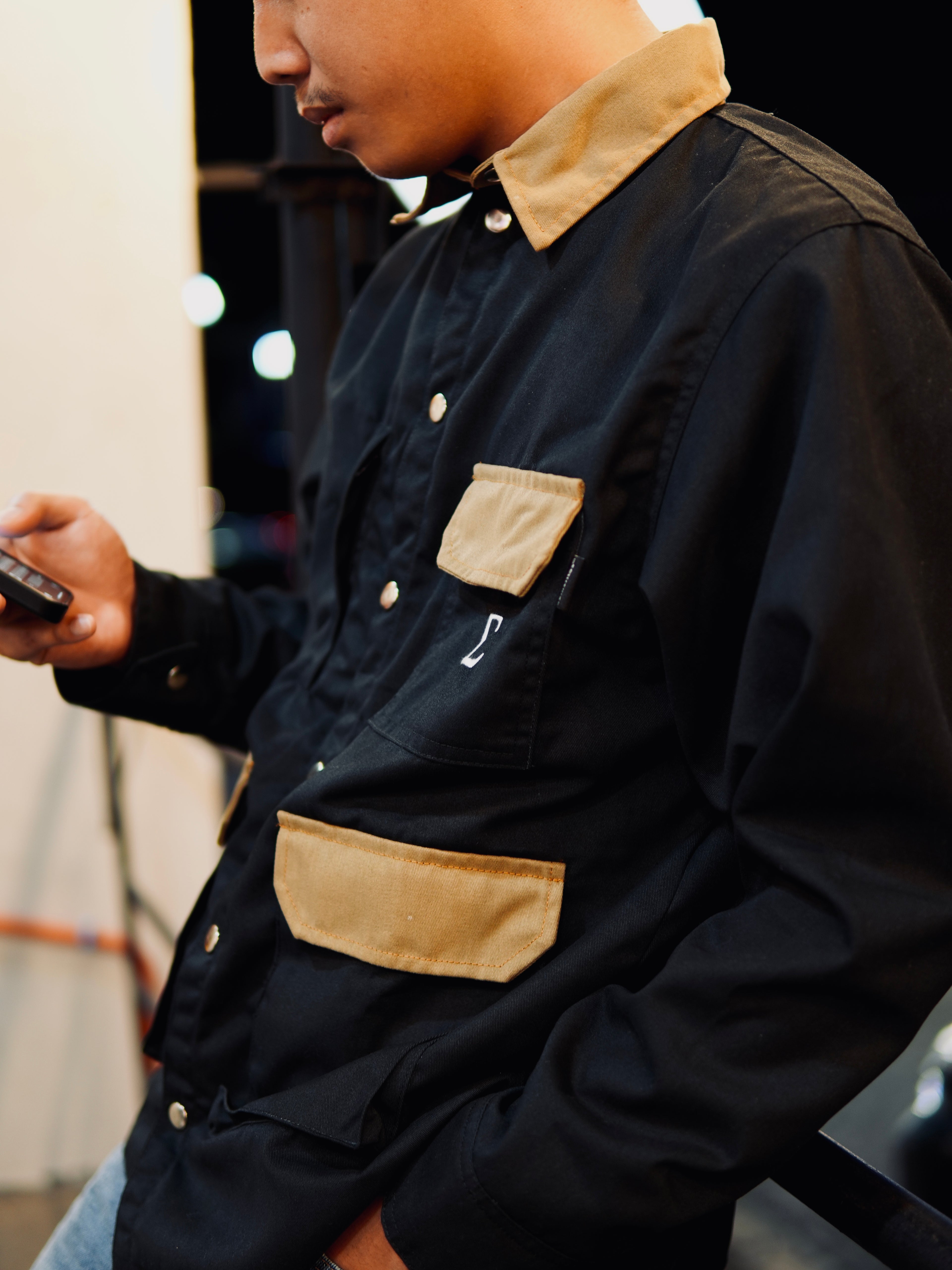 SIGMA SNAP BUTTON DOWN COLLARED JACKET 01 | BLACK