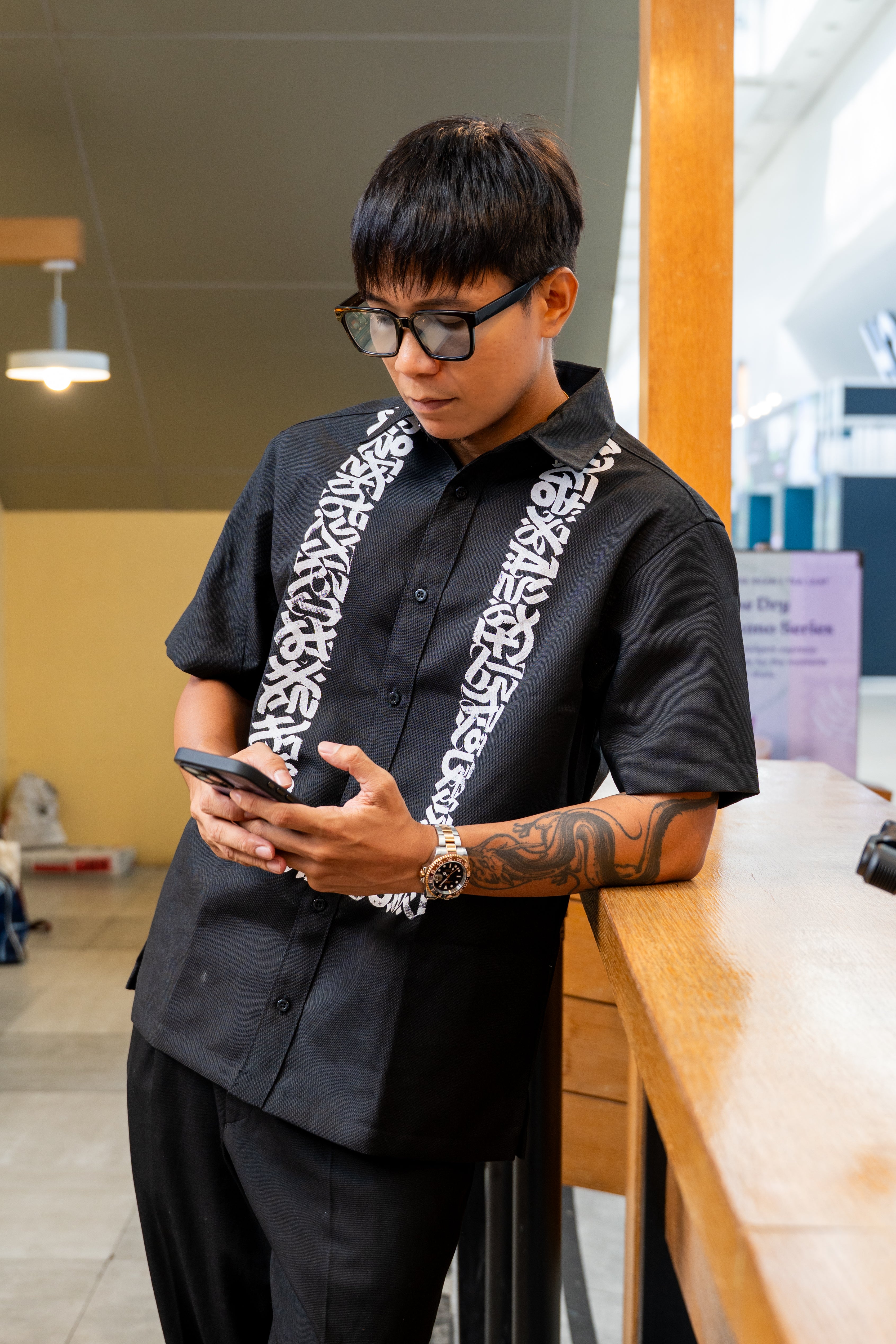 CALLIGRAFFITI BUTTON DOWN POLO 01 | MATTE BLACK