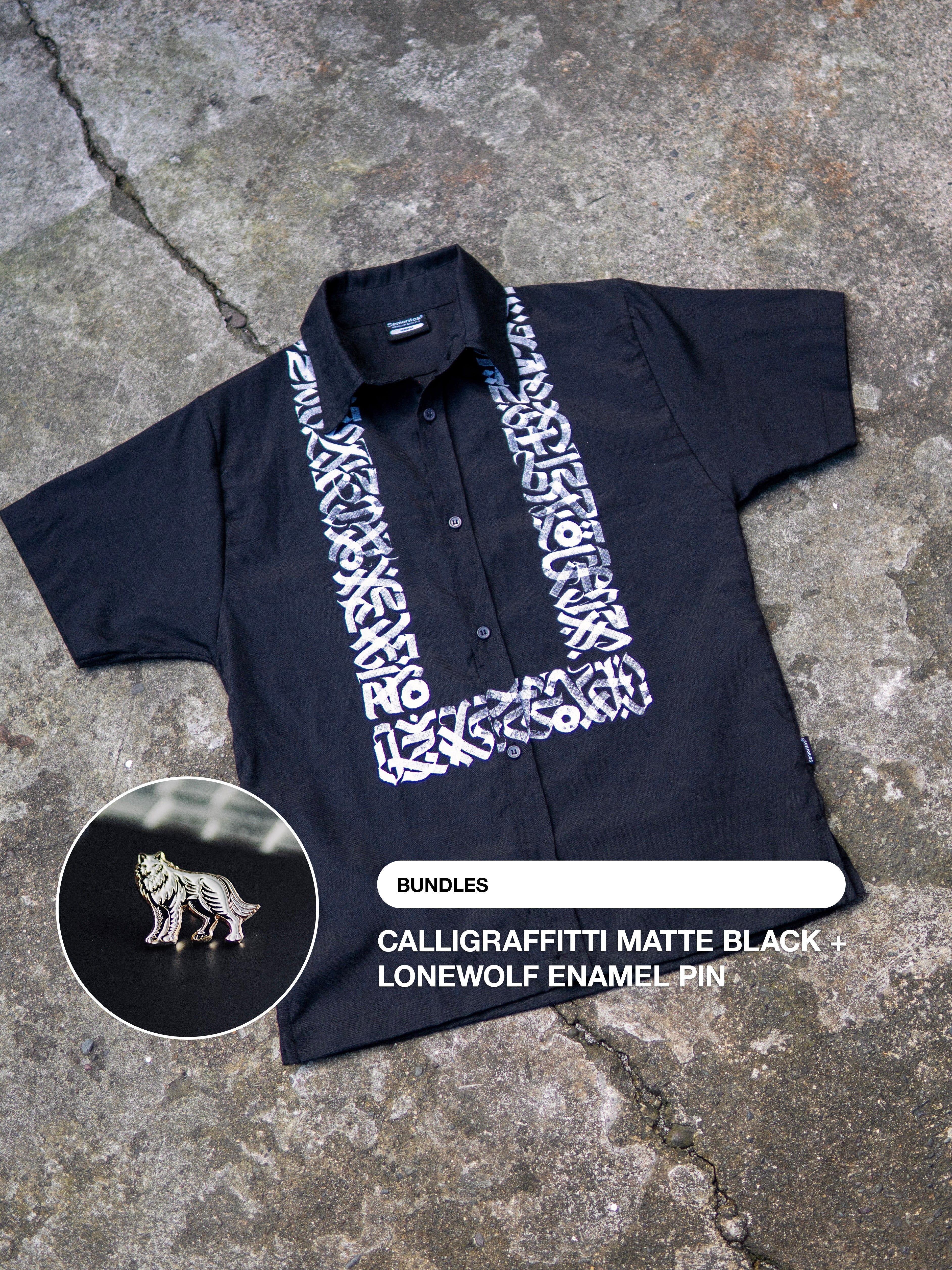 CALLIGRAFFITI MATTE BLACK + LONEWOLF ENAMEL PIN