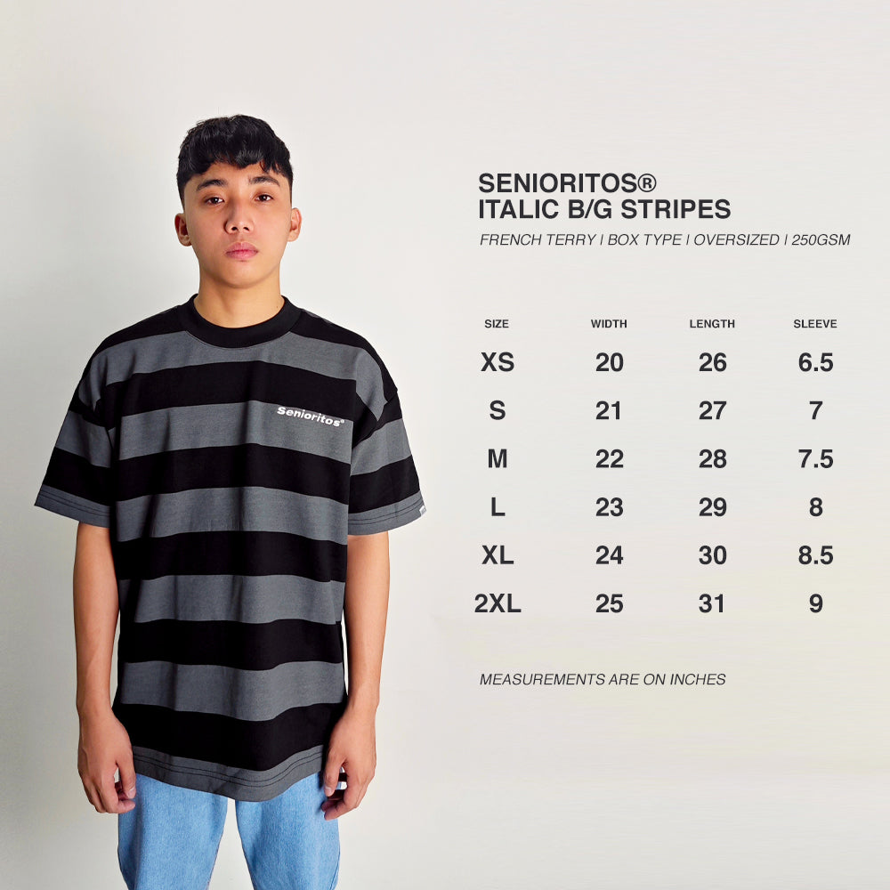 ITALIC STRIPES TEE (BOX FIT) | BLACK/GREY